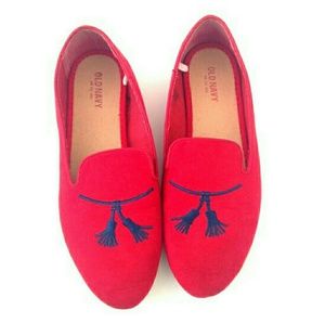 Sz 6 Felted Slip On Smoking Flats Red Blue Tassel